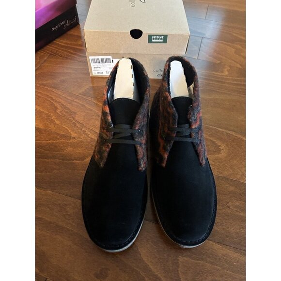 Clarks Bushacre 3 Black Wool Leather Chukka Ankle Boots Lace Up NEW 12 M - Picture 6 of 7